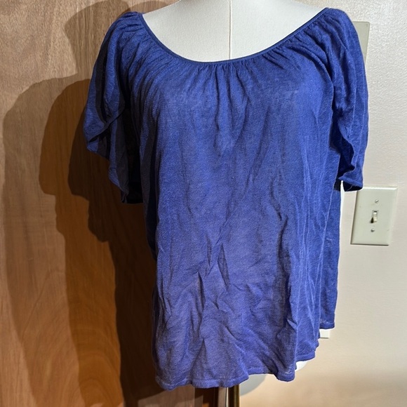 Ann Taylor Tops - Ann Taylor Blue Relaxed Ruched Short Sleeve Blouse